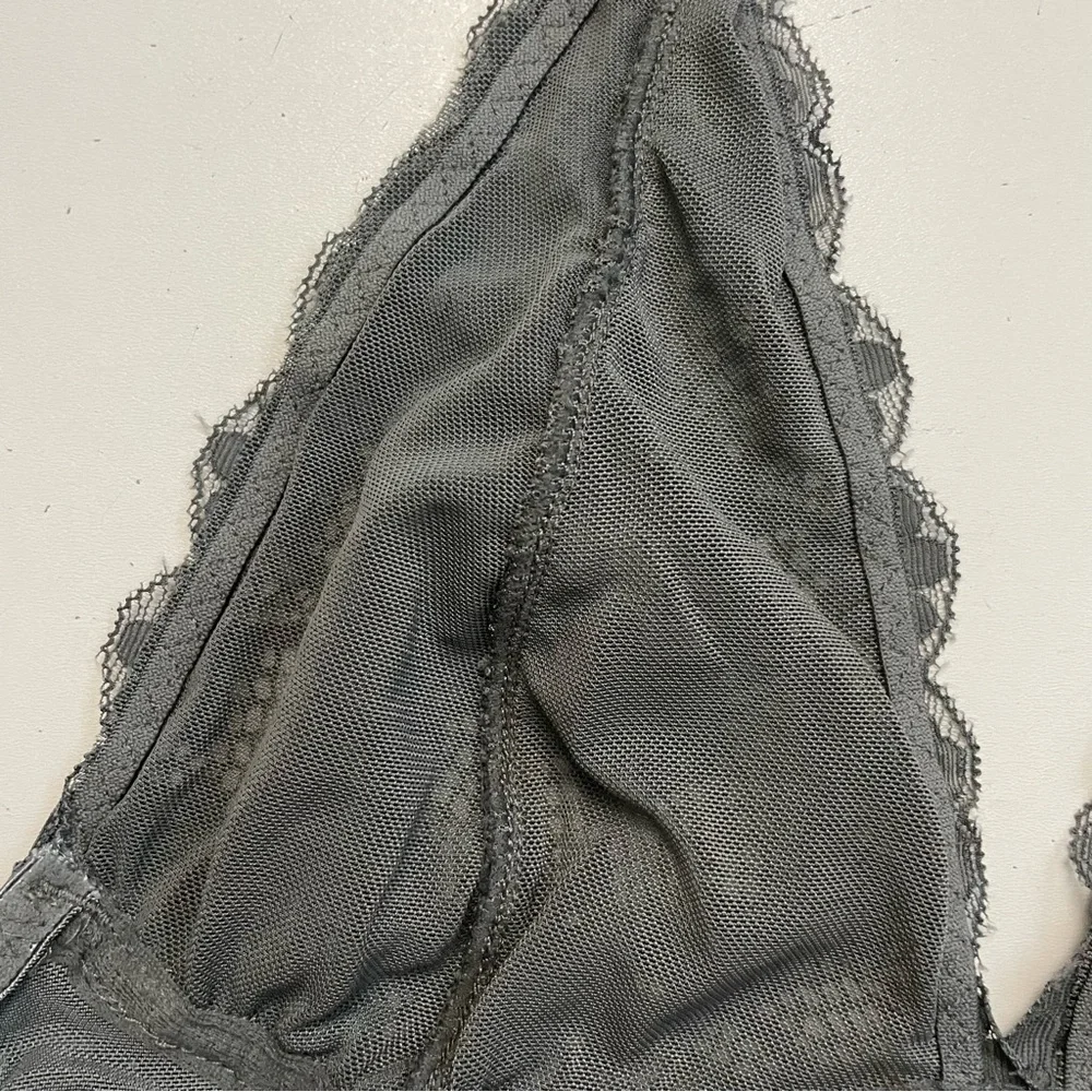 Free People Intimately Bralette Galloon Lace Halter Adjustable Band Floral Grey